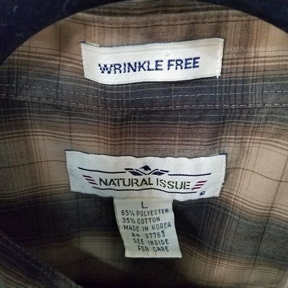 Natural Issue Mens Sz L Brown Plaid Short Sleeve Button Down Shirt - Picture 6 of 9